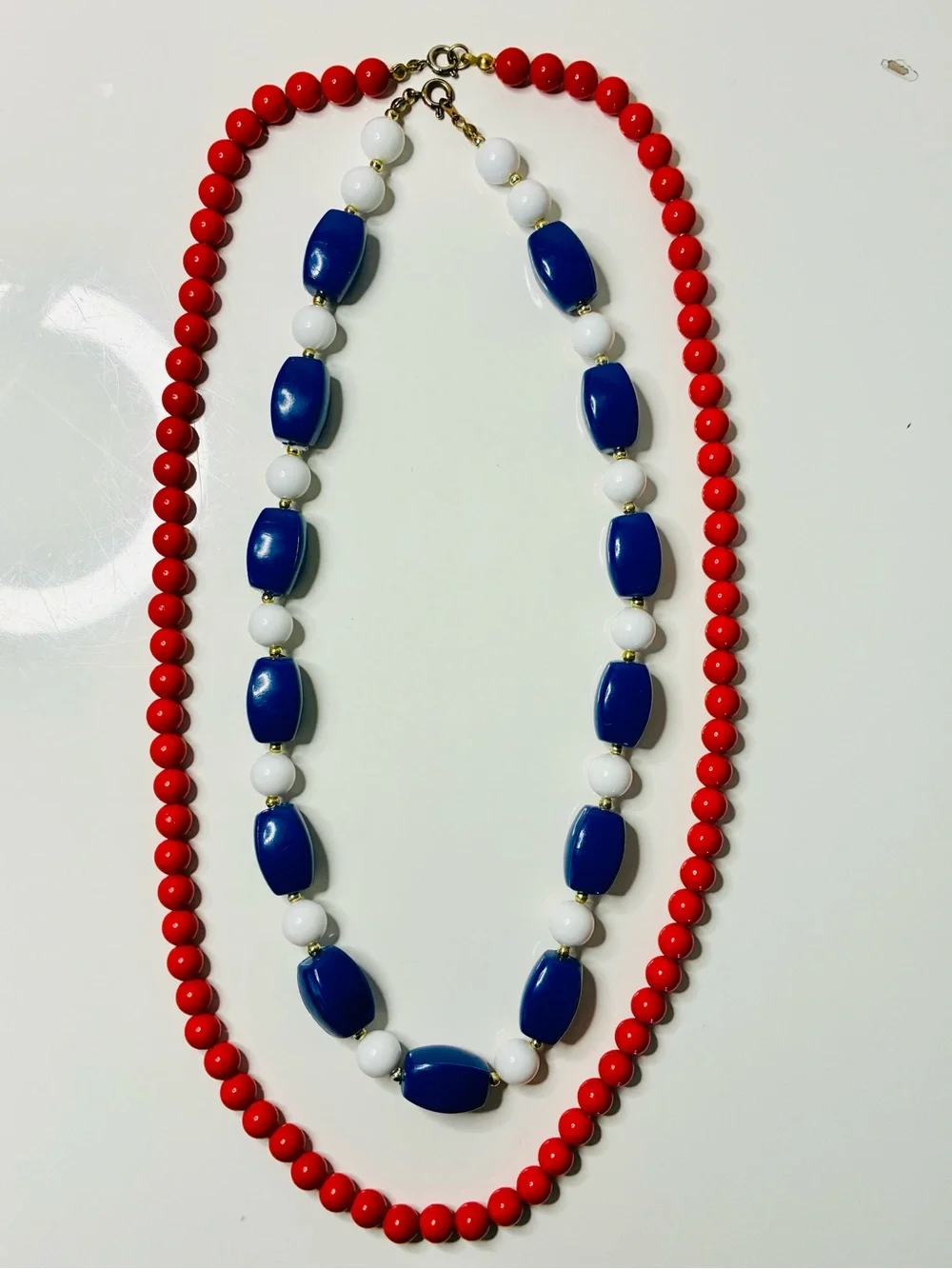 Patriotic Two-Strand Red, Blue & White Beaded VTG Retro Necklace’s Memorial Day